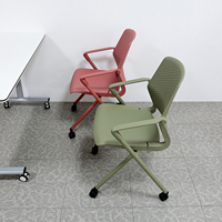 Chaise pliante de salle de formation avec roulettes silencieuses, ergonomique, en PP et acier, empilable, assise en mousse haute densité