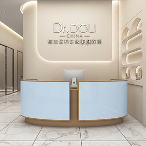 Escritorio de recepción Simple y moderno para salón de belleza, <span class=keywords><strong>centro</strong></span> de salud, Bar, escritorio de cajero curvo, luz LED, escritorio frontal para belleza médica - Product Image 4