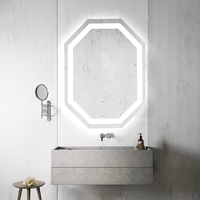 Miroir de salle de bain LED octogonal anti-buée, à intensité variable, avec commande tactile, miroir de maquillage intelligent mural pour hôtel, maison, décoration de salle de bain