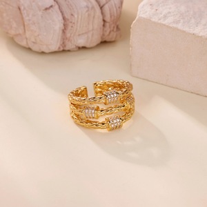 Anillo de cobre chapado en oro de 18 quilates, lujoso, con circonitas incrustadas, de varias capas, abierto, estilo vintage, exquisito, para mujer. - Product Image 4