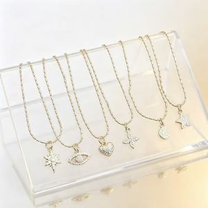 18K Gold Plated CZ Diamond Charm Pendant <b>Necklace</b> for Women Dainty Star <b>Moon</b> Heart Jewelry Wholesale - Product Image 2