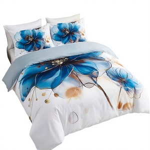Juego de Ropa de Cama de 3 Piezas con Funda Nórdica de Poliéster, Diseño Floral Abstracto Azul, Estilo Acuarela Moderno, Envío Directo desde la UE, Disponible en Polonia - Product Image 1