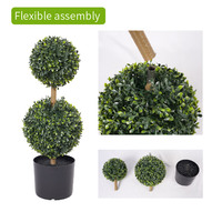 Arbre artificiel en buis double boule PE H60cm, assemblage flexible, résistant aux intempéries, anti-UV, écologique, topiaire en pot pour extérieur
