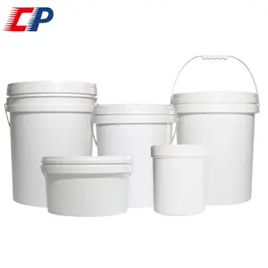 Ember kosong bundar putih 5-20L PP ember 1 galon plastik dengan tutup & pegangan logam