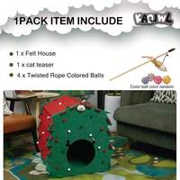 KAQJW Maisonnette pour chat en feutre détachable pour Noël, abri intérieur durable, chaud et confortable avec jouets pour chat (Noël - Grande maison)