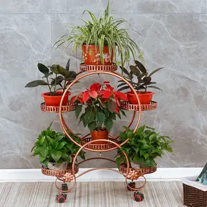 Flower Stand Wrought Iron Wheel Floor Type Flower Pot Stand Indoor Flower Pot Shelf Multi-layer Indoor Plant Stand CNLF