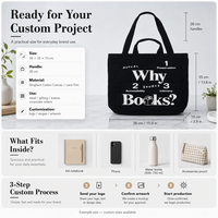 Sac fourre-tout en toile de coton noir moyen personnalisé avec poignée longue et impression de lettres pour lancement de marque, fabrication OEM