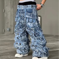 Fabricant de jeans en denim sur mesure, jeans pour hommes de haute qualité, coupe bootcut, bleu, hip hop, Y2k, jambe large, patchwork, effet usé