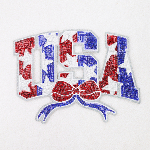Usa National Flag 1776 Large Embroidery Patches <b>Bow</b> Flag Embroidery Usa Sequin Patch Stock Badges Patches For Jackets Hats - Product Image 6