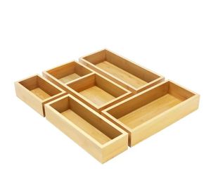 Bamboo Drawer Organizer <b>Set</b> of 5 Wooden Storage <b>Boxes</b> Drawer Divider Organizer Kitchen Desk Cosmetic Jewelry - Product Image 1