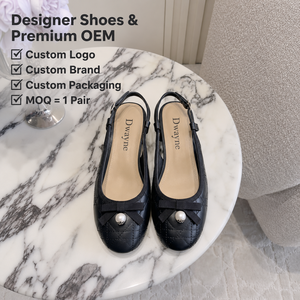 2026 Luxury Designer <b>shoe</b> for Women High Quality Quilted Leather Flats Black Bow Pearl Slingback Summer Casual <b>Shoes</b> New - Product Image 1
