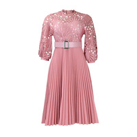 Vêtements d'été pour femmes grande taille Jupe plissée en crochet Robe de soirée en dentelle à manches longues