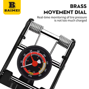 Baimei Mini Hợp Kim Nhôm Xe Đạp Chân Bơm Xách Tay Sàn Xe Đạp Bơm Với Áp Lực Cao Và Đồng hồ Đo Áp Suất - Product Image 2