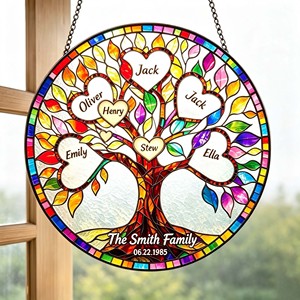Attrape-soleil en vitrail personnalisé avec arbre généalogique, noms personnalisés, ornement à suspendre à la fenêtre, cadeau pour la fête des mères, anniversaire - Product Image 4