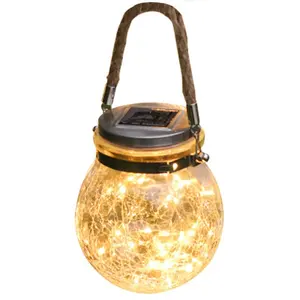 Luzes de jardim ao ar livre portátil Jar Lâmpada Luz IP65 LED Decorativo Solar Suspensão Crackle Vidro Impermeável Jiangsu 75 70 DC 6V 360