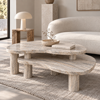 Table basse en travertin naturel personnalisable, à combiner librement, pour un salon contemporain et organique