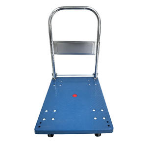 עגלת משטחים כחולה מפלסטיק, עמידה במיוחד, בעלת כושר נשיאה של 150 ק\"ג, עם ידית כרום מתקפלת, ללוגיסטיקה של מחסנים - Product Image 3