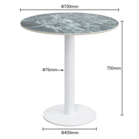 Table de salle à manger ronde en pierre frittée, base à piétement unique en fer thermolaqué blanc, table de café/bistro commerciale