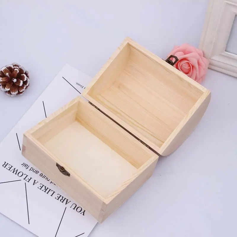 2024 Houten Juwelendoos Houten Munten Sieraden Organizer Schatkist Souvenir Case Met Gebogen Slot Opbergdozen