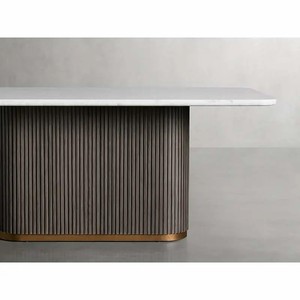 Striated thuôn dài gỗ sồi và đồng thau Bàn Ăn Phòng ăn hiện đại bằng đá cẩm thạch đầu bàn ăn - Product Image 4