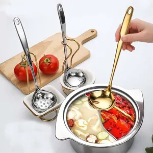 Juego de servicio de buffet de cocina dorado para restaurante, cucharas para sopa, olla caliente, cucharas de acero inoxidable, utensilios de cocina