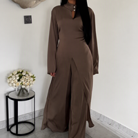 Ensemble Abaya Eid personnalisé Mexizo 2 pièces avec tunique fendue sur le devant et pantalon large pour les occasions quotidiennes du printemps
