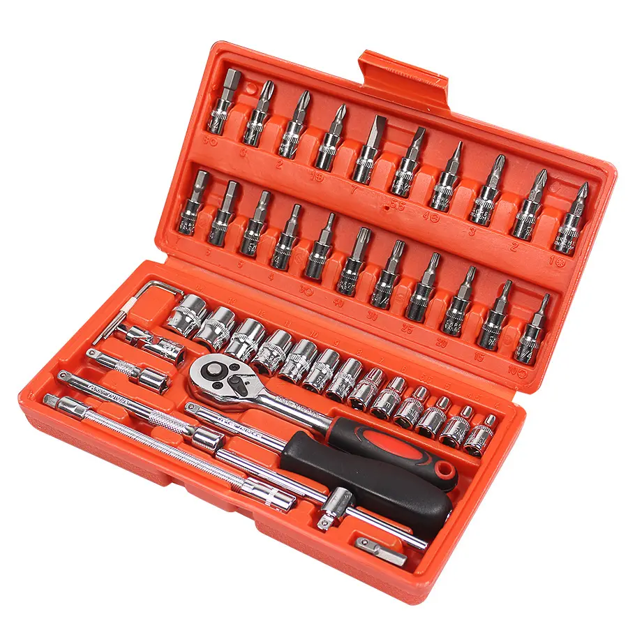 Conjunto de ferramentas caixa de reparo do carro da motocicleta, 46 unidades, ferramenta doméstica, kit diy, chave soquete