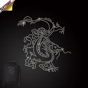 Tùy Chỉnh Rhinestone Sắt Trên Truyền Nhiệt Dragon Rhinestone Truyền Nhiệt Thiết Kế Cho T Áo Sơ Mi