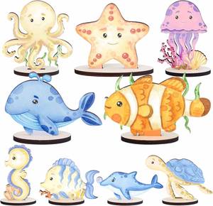 Décorations de fête sous la mer en gros - 9 centres de table en bois animaux marins pour décorations de baby shower et d'anniversaire - Product Image 4