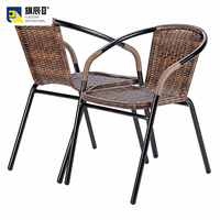 Ensemble de 2 chaises de bistrot d'extérieur modernes, imperméables et légères, avec assise en rotin tressé et structure en métal, pour utilisation en parc