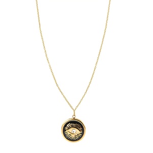 Collar de Moda con Ojo Turco de Cristal Redondo en Acero Inoxidable Azul y Negro, Chapado en Oro para Mujer - Product Image 1