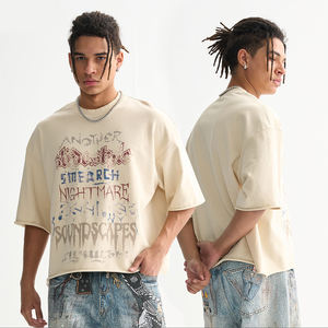 Venta al por mayor caliente Hip Hop 270 Gsm Boxy Cropped Graphic Tee Raw Hem Screen Print manga corta Oversize camiseta - Product Image 5