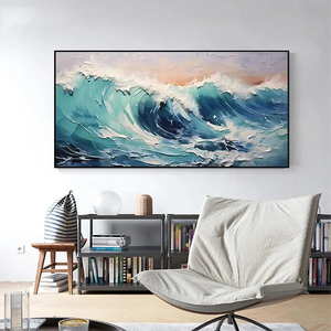 Cresting Wave Textured Ocean Painting Turquoise Wave Wall Art Panoramic <b>Canvas</b> Seascape Decor Hand Painted Oil Painting - Product Image 1