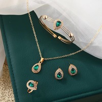 Ensemble de bijoux pour femmes en alliage, série goutte d'eau avec pierres précieuses, style européen et américain, collier, boucles d'oreilles, bague, bracelet, ensemble quatre pièces en stock