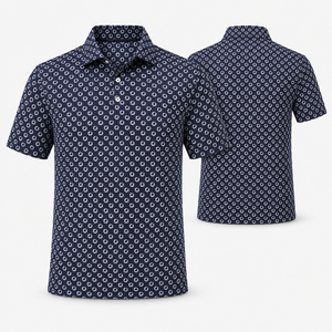 Custom <b>Navy</b> Micro Print Golf Polo Shirt Mens 4 Way Stretch Moisture Wicking Quick Dry Breathable OEM ODM Private Label - Product Image 4
