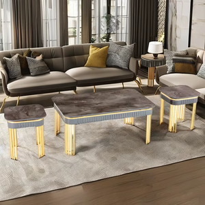 Juego de Mesa de Centro Bahar, Mármol Sintético, Estructura Metálica, Muebles Modernos para Sala de Estar, Diseño Duradero - Product Image 1