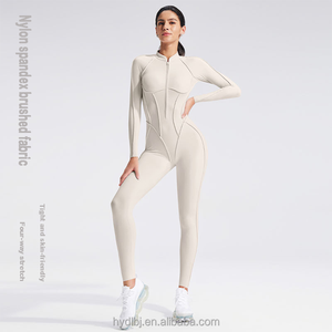 Tuta intera da <span class=keywords><strong>donna</strong></span> a maniche lunghe con zip per fitness e yoga, senza schienale, aderente, stile <span class=keywords><strong>pantaloni</strong></span> lunghi con design aerodinamico - Product Image 3