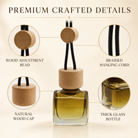 Diffuseur de parfum pour voiture suspendu, bouteille en verre avec bouchon en bois, huile parfumée avec logo personnalisé OEM ODM, parfum naturel pour voiture et bureau