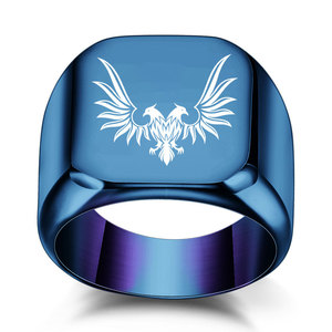 Anillo de Acero Inoxidable para Hombre, 18MM, Cuadrado, con Doble Cabeza de Águila Grabada con Láser, Color Negro Metálico, Joyería de Moda, Regalo - Product Image 5