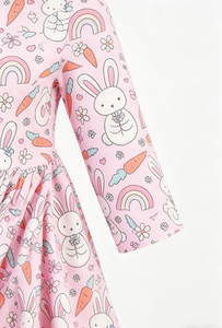 Abiti Personalizzati per Neonati e Bambini, Vestiti <span class=keywords><strong>Primaverili</strong></span> con Tasche e Motivo Coniglietto per Bambine e Ragazze - Product Image 5