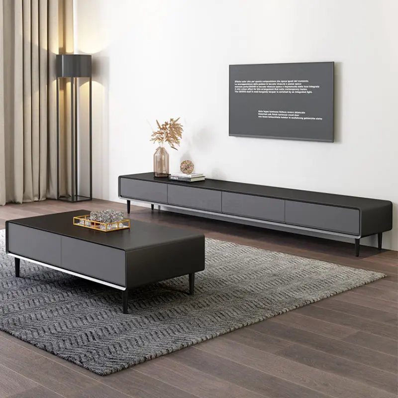 Tv cabinet Nordic Modern Luxury tv stand and coffee table set carbon steel feet landing tea table cabinet