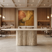 Socle de table à manger en travertin naturel de luxe, table ovale en pierre pour salle à manger, table à manger moderne sur mesure