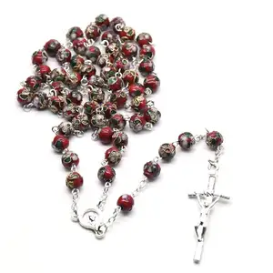 Religious Catholic Christ Beaded Rosary Necklace Chain Cross Pendant Necklace