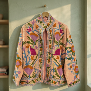 Chaqueta Blusón Hecha a Mano para Mujer, Otoño/Invierno, con Diseño Estilo Bata, Relleno de Algodón y Tela de Lona Corta - Product Image 3