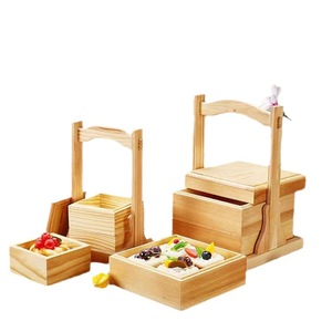 Portable Wooden <b>Storage</b> <b>Box</b> With Handle Rectangle Double Layer For Party Snacks Cake Pastry Tea - Product Image 5