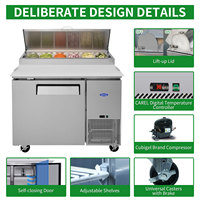 Mesa Refrigerada Comercial para Preparación de Pizza de 44 Pulgadas, Tabla de Cortar de 11 Pies Cúbicos, Almacenamiento en Frío, Ruedas, Certificación ETL
