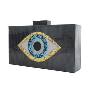 Fashion sequined wedding evening small square handbags acrylic purse evil eye clutch