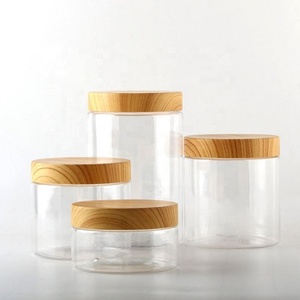 Plastic <b>Jar</b> With Wooden Lids Screw Transparent Container <b>Empty</b> Cosmetic Face Cream Powder Make up Bottle - Product Image 3