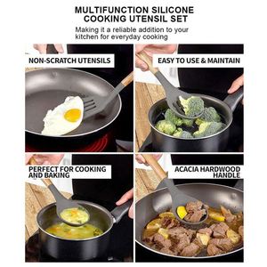 Ensemble d'ustensiles de cuisine en nylon pas cher, résistant à la chaleur, antiadhésif, avec manche en bois arrondi, spatule, cuillère, ustensiles de cuisine - Product Image 4