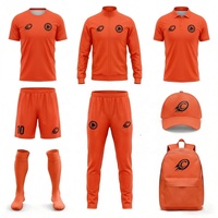 Ensemble complet d'uniformes de football orange vif, kit de football personnalisé pour équipe, maillot, short, chaussettes, respirant, 100% polyester, antibactérien